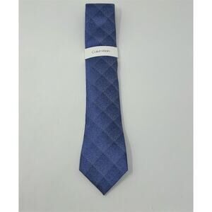 Calvin Klein Men's Slim Silk Tie Navy Blue Plaid Skinny Necktie
